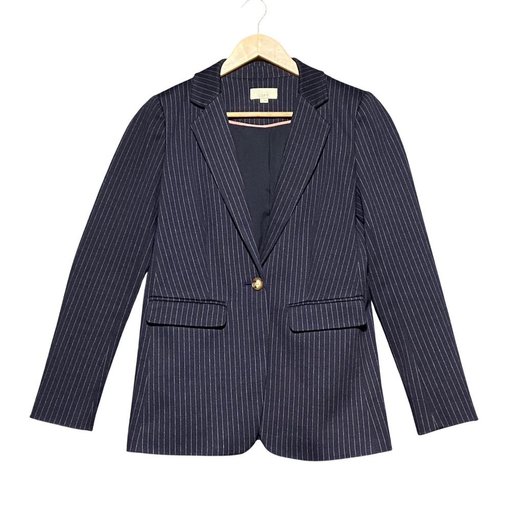 Loft Navy Blue Pinstripe Single Button Blazer Gold Buttons‎ Size 2 Professional